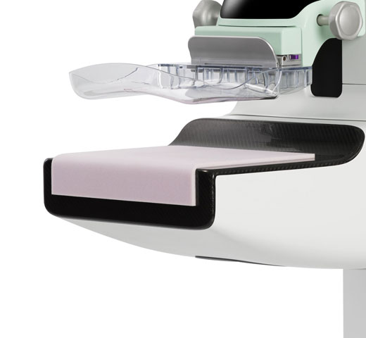 マンモグラフィ装置につけられた MammoPad の拡大